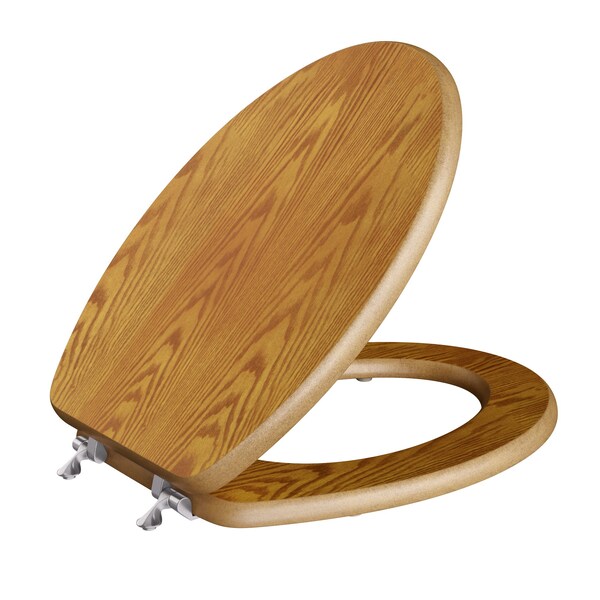 Jones Stephens Oak Designer Wood Toilet Seat, Closed Front with Cover, Brushed Nickel Hinges, Elongated, 3PK C3B2E118BN - main